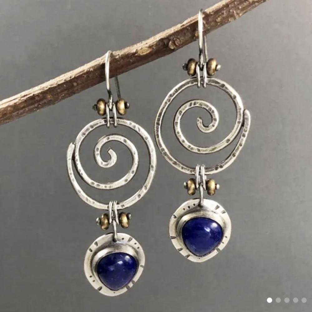Boho Dangle earrings with Blue stone